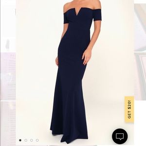 Lulu’s Lynne Navy Blue Off-the-Shoulder Maxi Dress - Size XS